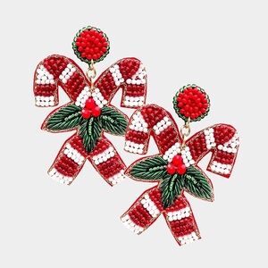 Festive Red and Green Beaded Earrings